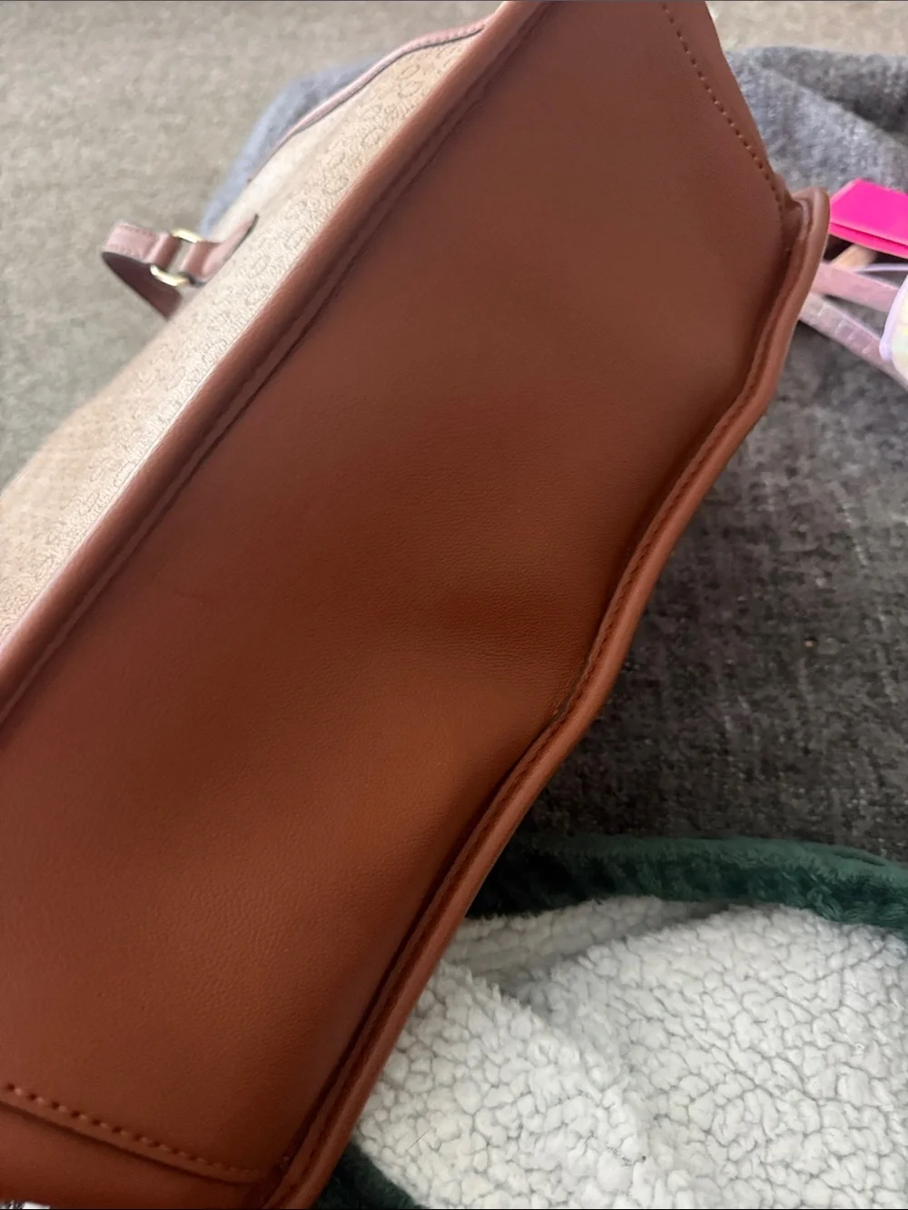 GUESS Brown Tan Signature Logo Tote with Leather Trim